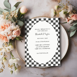 Painted Black and White Check Pattern Wedding Inbjudningar