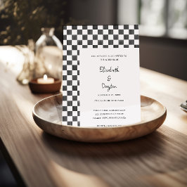 Painted Black and White Check Pattern Wedding Inbjudningar