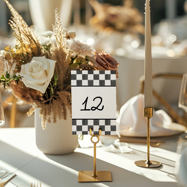Painted Black Checkerboard Pattern Wedding Bordsnummer (Skapare uppladdad)