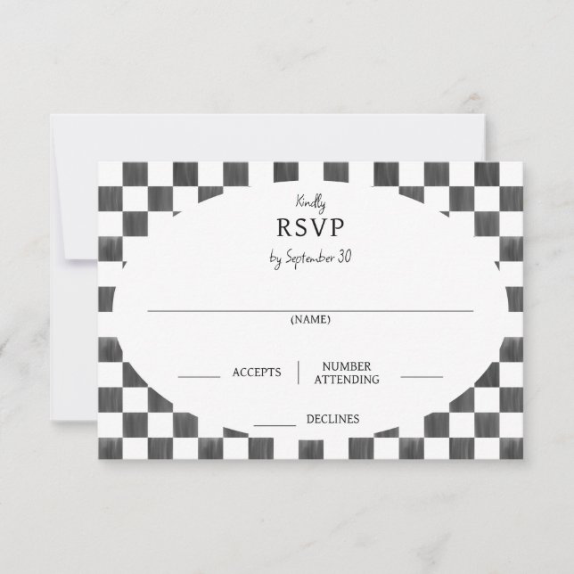 Painted Black Checkerboard Pattern Wedding OSA Kort (Framsida)