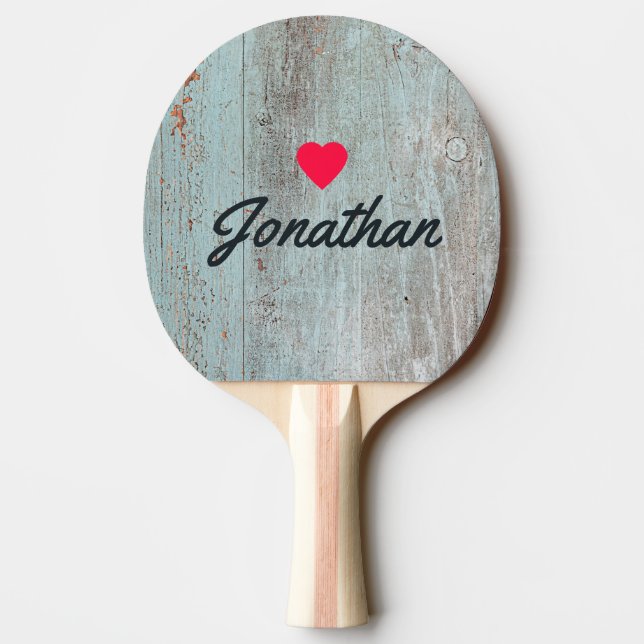 Painted Blue Wood Vintage Heart Signature Pingisracket (Baksidan)