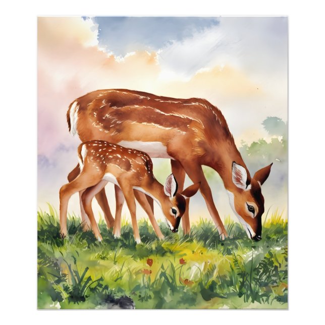 Painted Deer Mom and Baby Fototryck (Framsidan)