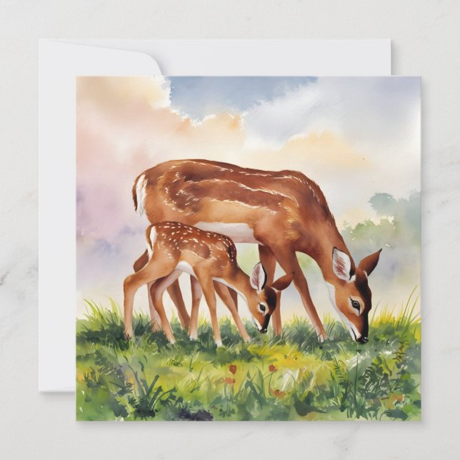Painted Deer Mom and Baby Inbjudningar (Framsida)