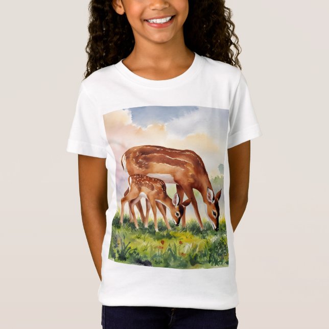 Painted Deer Mom and Baby T Shirt (Framsida)