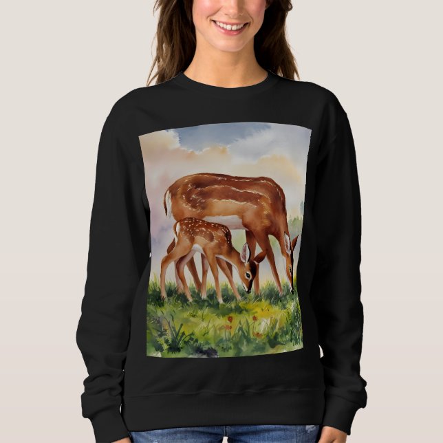 Painted Deer Mom and Baby T Shirt (Framsida)