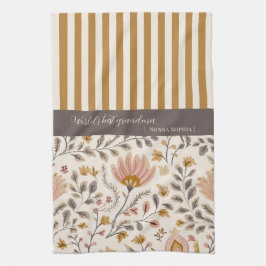 Painted Floral Folk Art and Stripe Kökshandduk