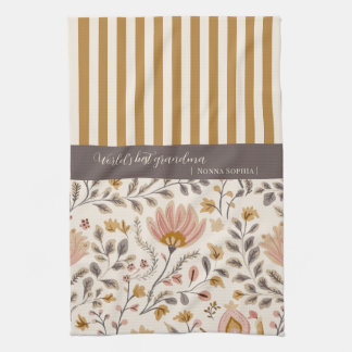 Painted Floral Folk Art and Stripe Kökshandduk