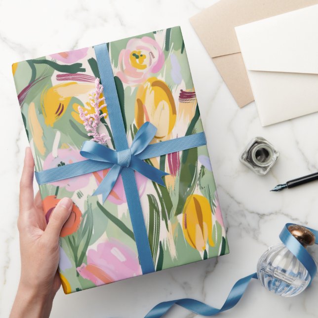 Painted Floral Tulip & Sunflower Wrapping Paper Presentpapper (Gifting)