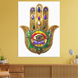 Painted Gold Hamsa Amethyst Ruby Third Eye Canvastryck