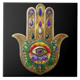 Painted Gold Hamsa Amethyst Ruby Third Eye Kakelplatta