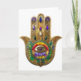 Painted Gold Hamsa Amethyst Ruby Third Eye Kort
