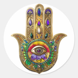 Painted Gold Hamsa Amethyst Ruby Third Eye Runt Klistermärke