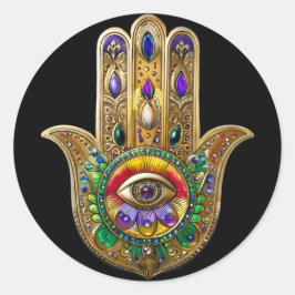 Painted Gold Hamsa Amethyst Ruby Third Eye Runt Klistermärke