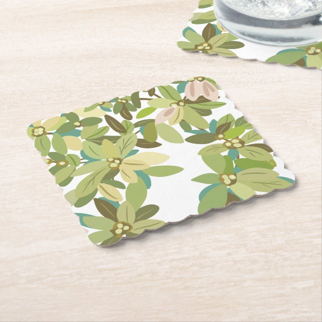 Painted Green Leaves Botanical Greenery Art Underlägg Papper (Vinklad)