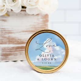Painted Landscape Blue Sky Cloud Wedding Favor Runt Klistermärke