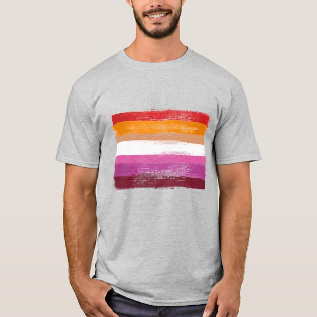 PAINTED LESBISK PRIDE FLAGGA SUNSET RAND T SHIRT (Framsida)