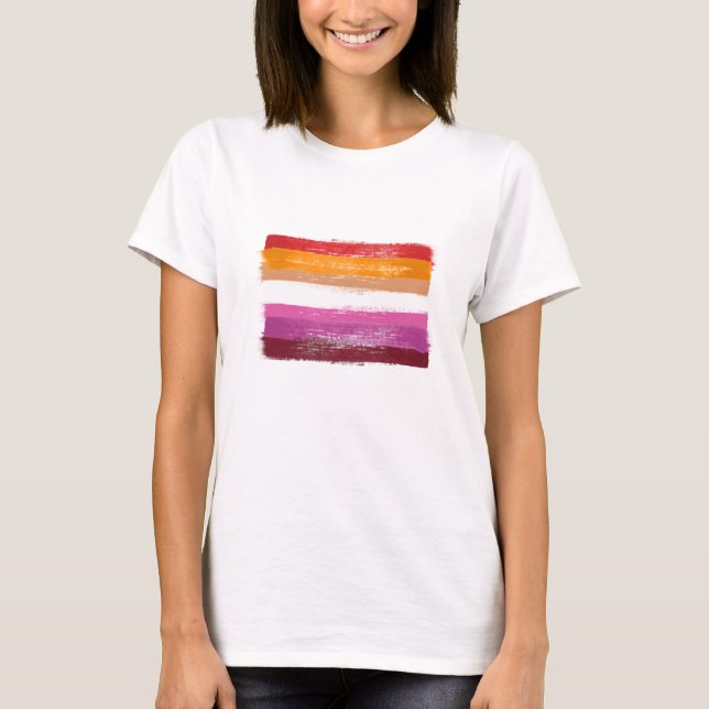PAINTED LESBISK PRIDE FLAGGA SUNSET RAND T SHIRT (Framsida)