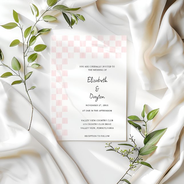 Painted Pink Checkerboard Pattern Wedding Inbjudningar (Skapare uppladdad)