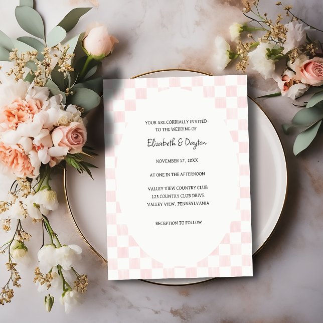 Painted Pink Checkerboard Pattern Wedding Inbjudningar (Skapare uppladdad)