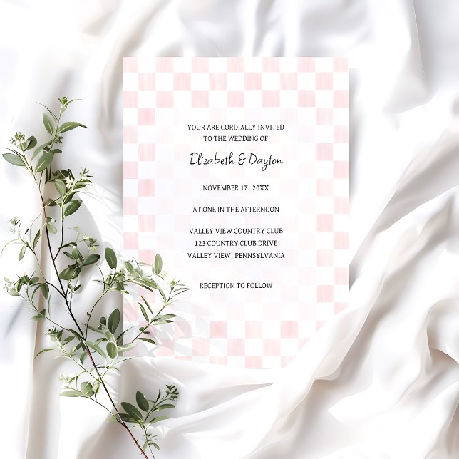 Painted Pink Checkerboard Pattern Wedding Inbjudningar (Skapare uppladdad)