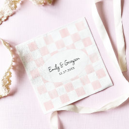 Painted Pink Checkerboard Pattern Wedding Pappersservett