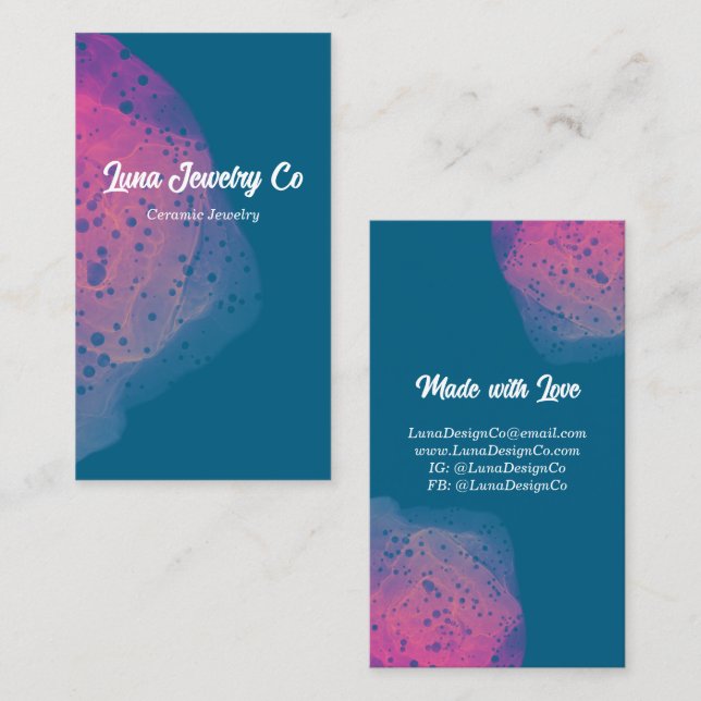 Painted Pink Rainbow Jewelry Business Card  Visitkort (Fram/baksida)