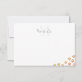 Painted Puppy Paw Prints Watercolor Custom Name Anteckningskort