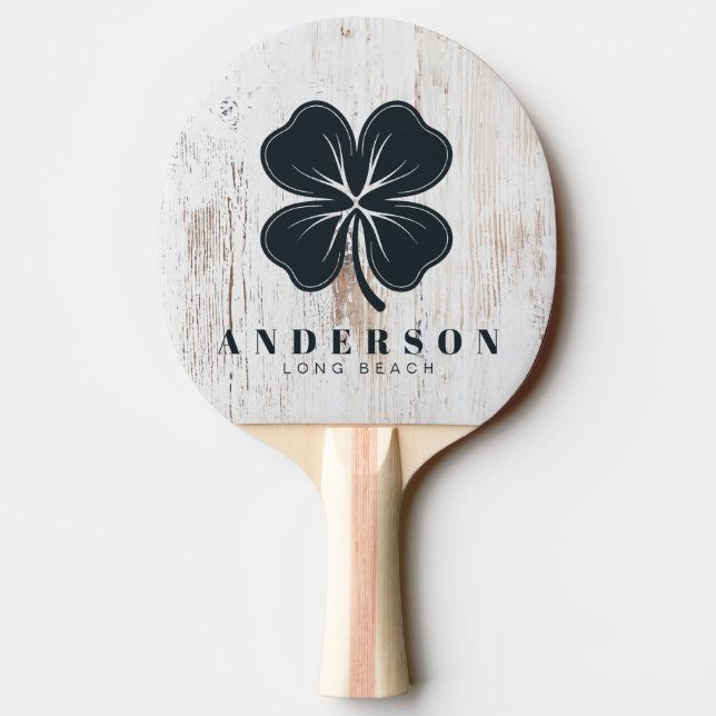 Painted White Wood Four Leaf Clover with Name Pingisracket (Baksidan)