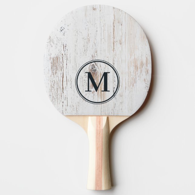 Painted White Wood Monogram Pingisracket (Baksidan)