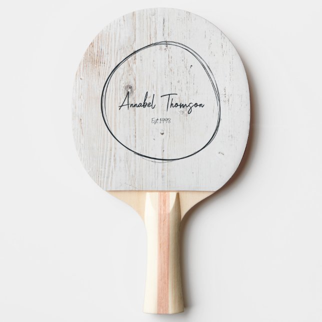 Painted White Wood Name in Drawn Circle  Pingisracket (Framsidan)