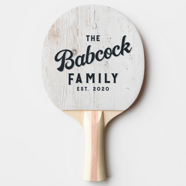Painted White Wood Retro Family Name & Year Pingisracket (Framsidan)