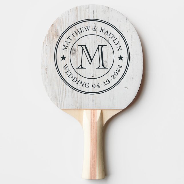 Painted White Wood Wedding Monogram Star Pingisracket (Framsidan)