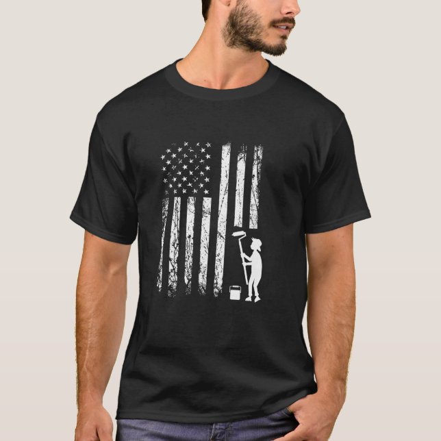 Painter American Flagga Roller Art Design T Shirt (Framsida)