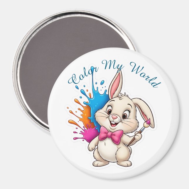 Painter Bunny Sticker - "Färg My World" Magnet (Front/Back)