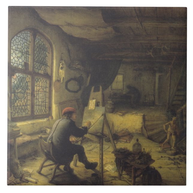 Painter i sin workshop (Artists Studio) Kakelplatta (Framsidan)