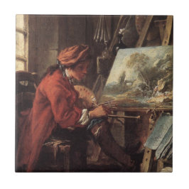 Painter in Hans Studio (av François Boucher) Kakelplatta