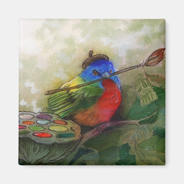 Painter Painting Bunting Bird Magnet (Framsidan)