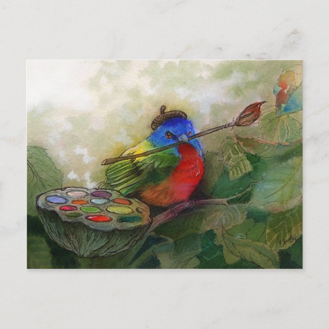 Painter Painting Bunting Bird Vykort (Framsida)