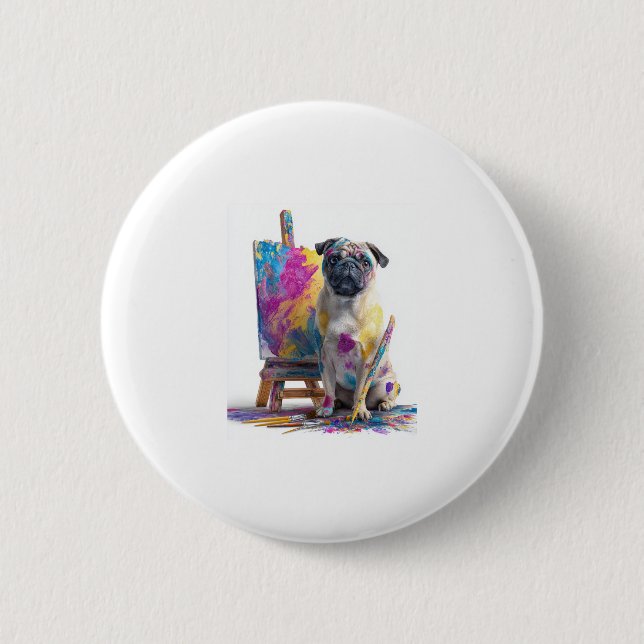Painter Pug � Abstrakt Art-Hund Knapp (Framsida)