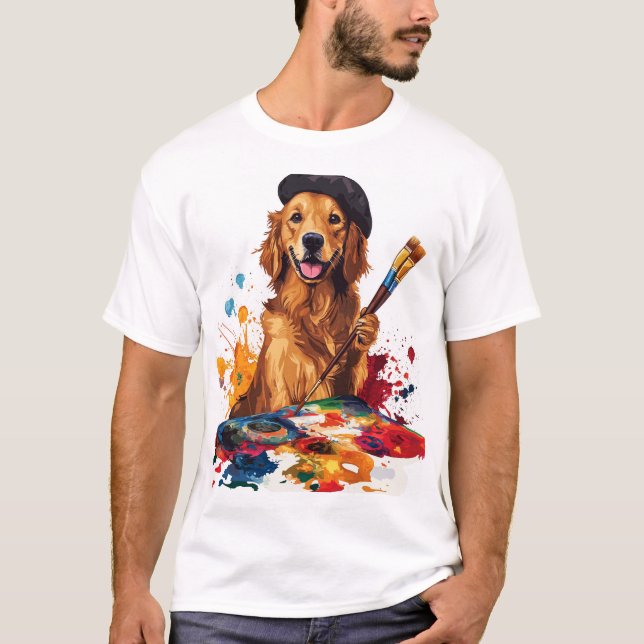 Painter Pup � Artistic Dog with Easel T Shirt (Framsida)