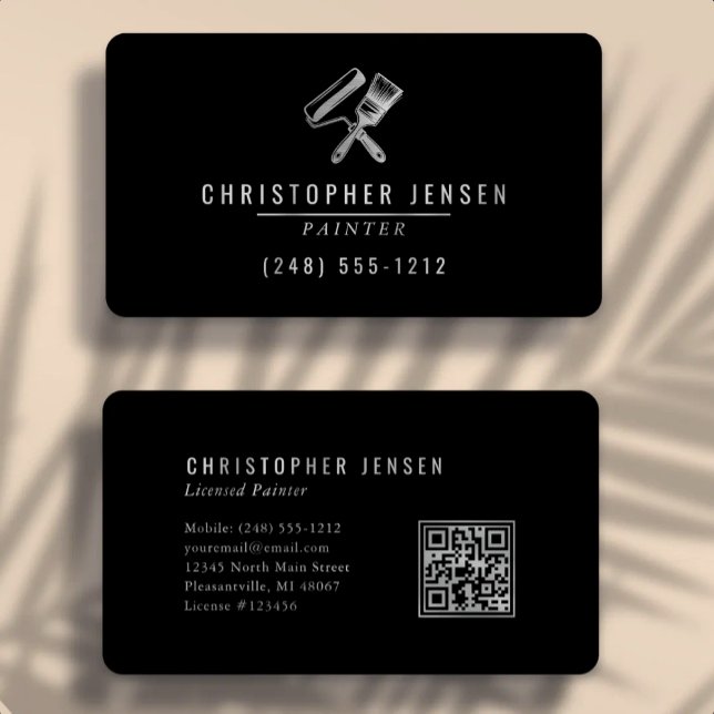 Painter QR Code Black Silver Rounded Painting Visitkort (Skapare uppladdad)