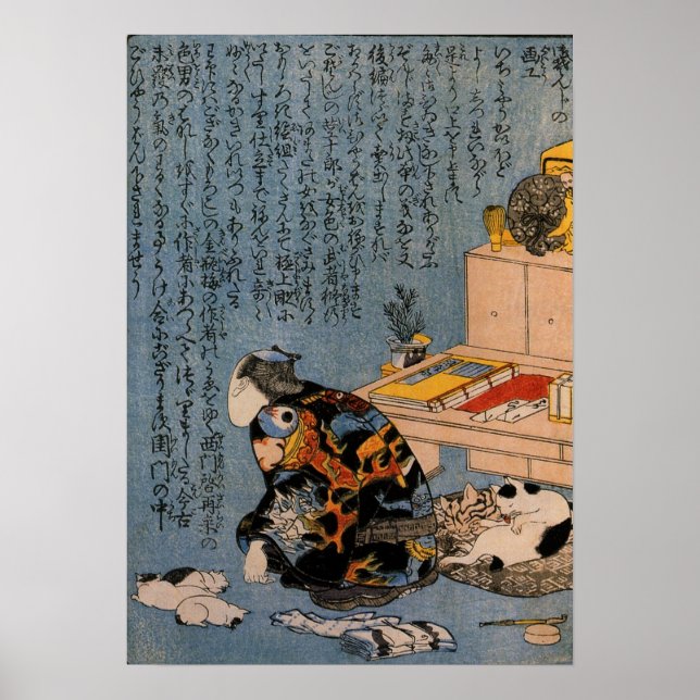 Painter som tycker om Cats, Utagawa Kuniyoshi Poster (Framsidan)