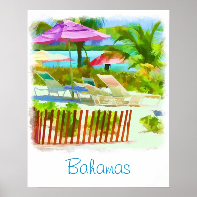 Painterly Bahamas Summer Vacation Beach Scene Poster (Framsidan)