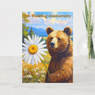 Painterly Bear Daisy Meadow 5th Bröllop Anniv. Kort