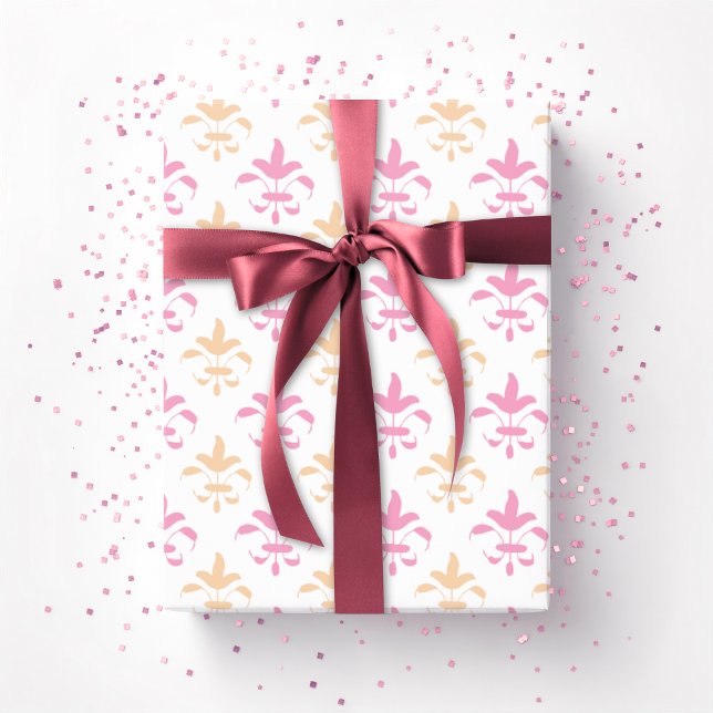 Painterly Fleur de Lis in Pink and Orange Presentpapper (Skapare uppladdad)