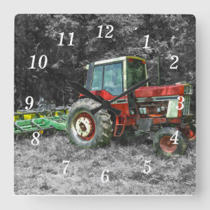 Painterly gammal internationell traktor fyrkantig klocka
