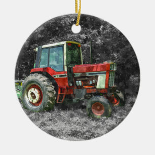 Painterly gammal internationell traktor julgransprydnad keramik