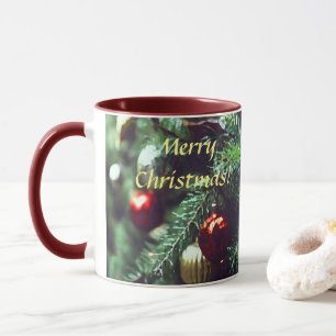 Painterly God jul Träd med röda prydnadsföremål Mugg