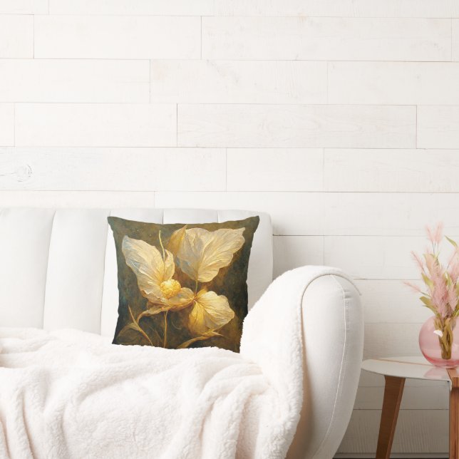 Painterly Golden Löv i Gult och Brown Tones Kudde (Soffa)