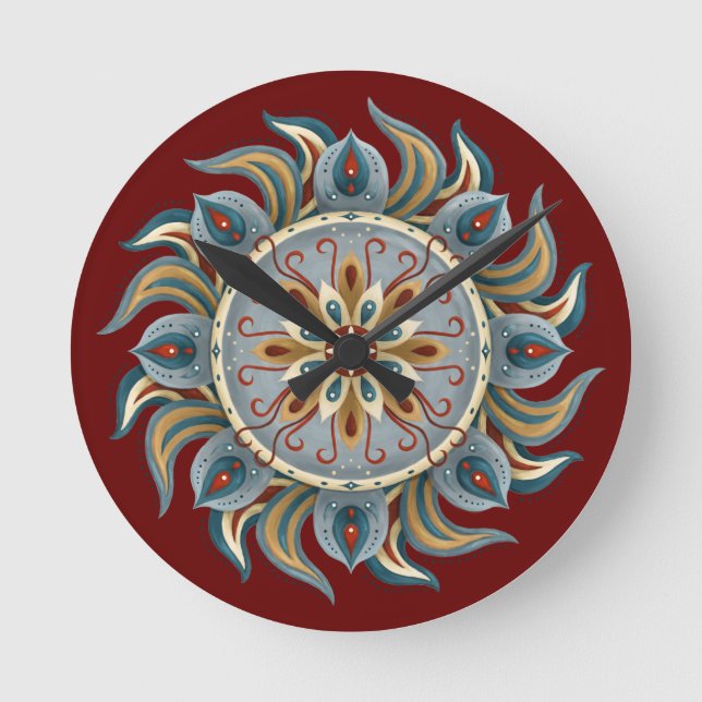 Painterly Mandala Rund Klocka (Framsida)